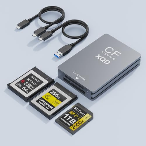 Lector de tarjetas 3 en 1 CFexpress tipo B/XQD/SD, USB 3.2 Gen 2 10 Gbps CFexpress tipo B lector de tarjetas con ranura dual compatible con Sony G/M Serie/Lexar/CF Express tipo B para Windows/Mac OS
