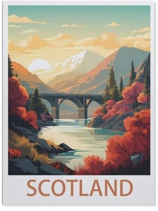 Jigsaw Puzzle 1000 Piece，Vintage Scotland Travel Poster，Classic Puzzle Adult Puzzle DIY Kit Wood Toy Unique Gift Modern Home Decor（75x50cm）-BG77