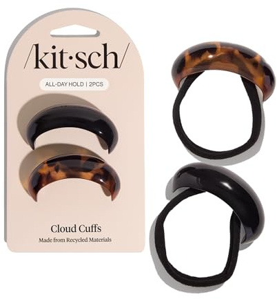 Kitsch Medium Hair Cuffs Hair Ties For Women - Black and Tort, 2pcs