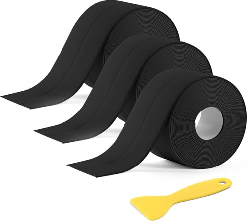 NUTKIT 3 Rollos Cinta Selladora Bañera Autoadhesiva,Cinta Selladora Impermeable Trae Una Pala,Moho a Prueba Sucio Cinta de Sellado para Bañera,Ventana y Fregadero de Cocina(Negro,3.8cmx3.2m/Rollo)