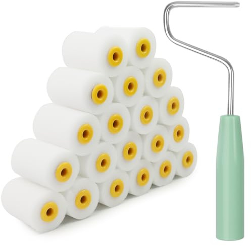 20 Stück Farbroller klein Set Malerrolle Klein Schaumstoffrolle Lackierwalze 5cm mit Griff Handschuhen, Mini Farbroller Wandfarbe Farbwalze Malerrollen Lackrollen für Lacke Wand Architekturdekoration