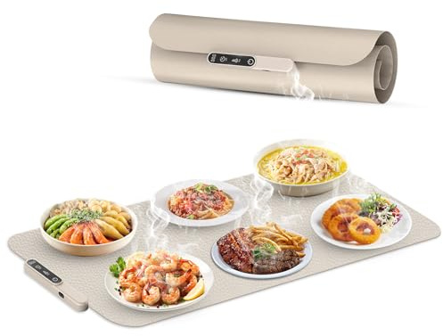 Bandeja de Calentamiento Eléctrico, Bandeja Calienta Platos para Calentar Alimentos, con 8 Ajustes de Temperatura y Temporizador, Calentador de Alimentos Portátil, Nano Silicona, 60 x 38cm
