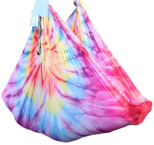 NDSJAIE Columpio Yoga Aereo Hamaca aérea for Yoga de 4m, Tela ombré, sedas aéreas, Color Degradado, cinturón elástico for Fitness, Gimnasio, Estudio Interior(Datura)