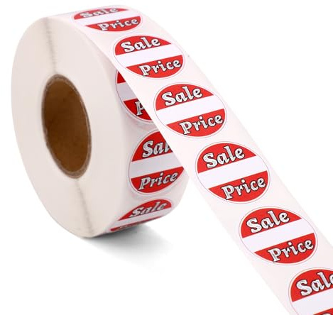1000pcs Red Sale Price Stickers, 1in/2.5cm Round Adhesive Retail Pricing Labels Sale Tags for Supermarkets Retail Store Clearance