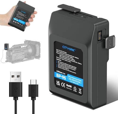 CITYORK 95Wh V-Mount/V-Lock Batería para Sony BP-95W con entrada USB-C Cargador y cable USB-C, compatible con videocámaras Sony, cámara de video, transmisión de video, luz LED