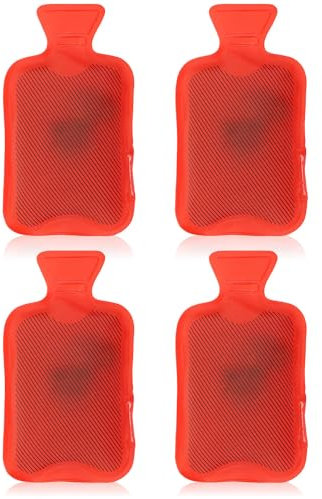 com-four® 4X Taschenwärmer wiederverwendbar - Handwärmer im Wärmflasche Design zum Knicken - Wärmepad für kalte Tage und für unterwegs - Wärmeknickkissen (04 Stück - Wärmflasche rot)