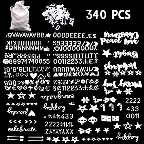 340 Zeichen Weiß Buchstaben Set für wechselbare Filz Buchstabenbretter, 3/4 Zoll Buchstaben mit Geschenkstoffbeutel inklusive Zahlen, Symbolen, Buchstaben