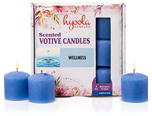 Hyoola Candele Profumate Votive - Candele Profumate Piccole Benessere - Durata Candela Votiva 12 ore - Set Candele Profumate da 9 - Made in EU
