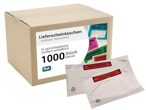 dm-folies - Buste per biglietti di spedizione, formato DIN lungo, 1000 pezzi, autoadesive, con stampa, per documenti, accessori per spedizioni in PP