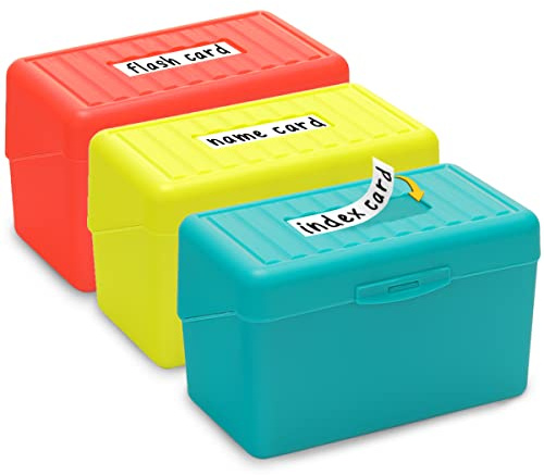 H4D Index Card Holder 3x5, Index Card Box Organizer Case, 3x5 Flash Note Card Holder, 3 Packs (Red/Green/Yellow)