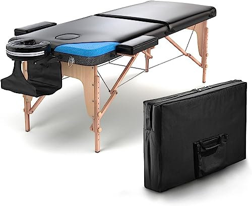 FENIXSHOP24 LETTINO MASSAGGIO PROFESSIONALE 2 ZONE - LETTINO MASSAGGI,LETTINO ESTETISTA FISIOTERAPIA,TATTOO, IN LEGNO PORTATILE RICHIUDIBILE COD-12 (NERO)