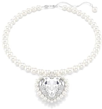 Swarovski Ariana Grande x Collana, Gioiello con Cristalli e Crystal Pearls, Forma a Cuore, Chiusura a Moschettone, Placcatura in Tonalitŕ Rodio, 38-45 cm, 4,5 x 4,2 cm