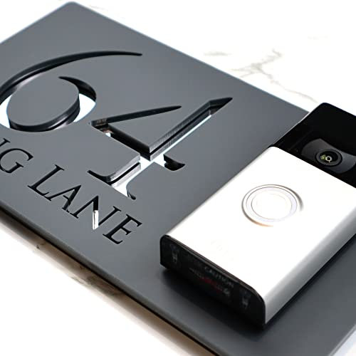 K Smart Sign | Bellissima Video Doorbell house sign door number plaques for Nest Ring Wifi doorbell plate mount | Dark Matt Gray - Silver Chrome Mirror | Classic Style | 300mm x 160mm