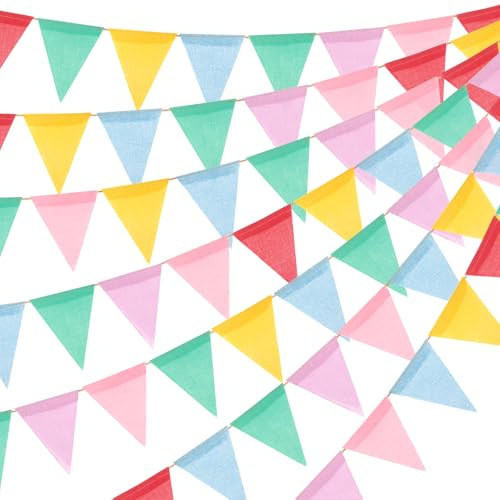 jijAcraft Wimpelkette Outdoor Wetterfest Bunt, 20M Wimpelkette Garten, Jute Wimpelgirlande mit 60 Stück Wimpel, 5 Stück Girlande Pastell für Geburtstagsfeier, Gartenparty, Camping