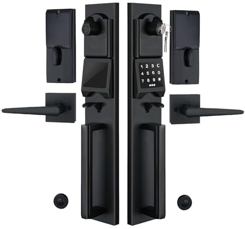 NEWBANG Digital Front Door Handleset with Keypad for Double Doors in Black Finish- Electronic Lockset with Dummy Set