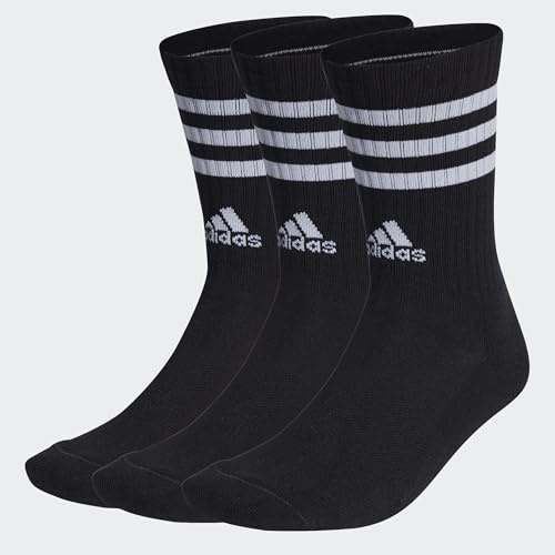 adidas Unisex - Adulto 3-Stripes Cushioned Crew Socks 3 Pairs, Black / White, 10.5-12.5