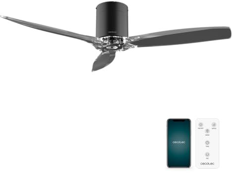 Cecotec Ventilador de Techo EnergySilence Aero 5285 BlackTransparent Connected, Motor DC 40W, Diámetro 132 cm, Bajo consumo, Wifi, Mando, Exteriores, Temporizador, Verano e invierno, Silencioso