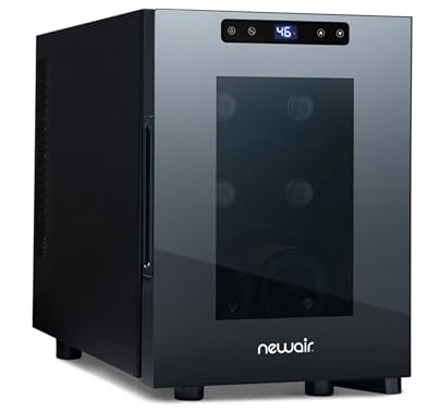 NewAir 10 Wine Fridge for 6 Bottles | Freestanding Wine Cooler Refrigerator with Glass Door | Compact Countertop Storage with Precision Cooling & Quiet Operation | Black