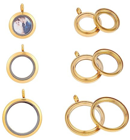 UNICRAFTALE 3 STK 3 Größen Memory Medaillon Anhänger Glas Foto Charms Runde Medaillon Charms Golden 304 Edelstahl Anhänger Bilderrahmen Charms Für Foto Oder Halsketten Schmuckherstellung