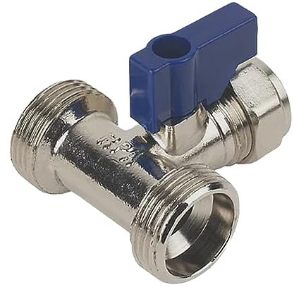 Dual Appliance Tee Valve | 3/4” x 3/4” x 15mm | BSP Compression Twin Washing Machine Valve | 15mm Washing Machine Tee Valves Connector Splitter Tap | Cold Water Feed Splitter | 15 mm Pipe Connector