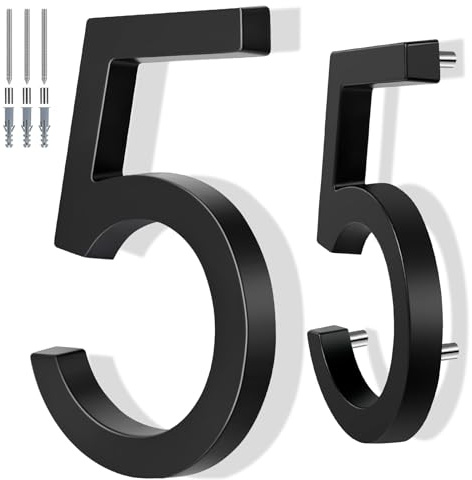 6 Inch Floating House Number Metal Modern Anti-Rust House Address Numbers for Outside with For Mailbox Yard Home Front Door Zinc Alloy Black, 911 Visibility Signage (5)