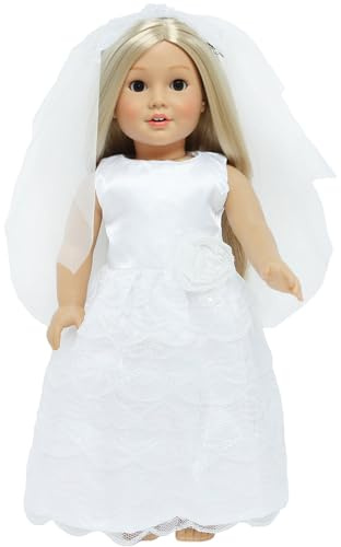 18 Inch Doll Wedding Dress Fashion Set, Bride Doll Wedding Gown with Veil for American 18 Inch Girl Doll Clothes Ball Party