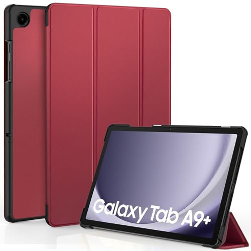 EasyAcc Hülle für Samsung Galaxy Tab A9+/ A9 Plus 11 Zoll 2023 SM-X210/ X215/ X216, Schutzhülle Ultradünne PU Leder mit Standfunktion und Auto Wachen/Schlafen Hülle Case, Rotwein