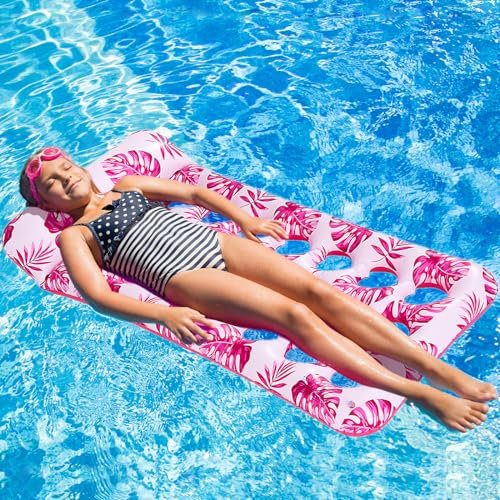 Hillylolly Amaca Gonfiabile Materassino Gonfiabile Piscina, Letto Galleggiante Gonfiabile Acqua Amaca, Galleggiante Mare Gonfiabile per Piscina Beach Party Giochi Estivi (Rosa-Rossa)