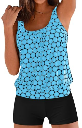 Maillot de Bain Femme 2 Pièces Grande Taille imprimé rayé Tankini Top et Triangle Shorty Tankini Maillots de Bain Deux Femme Maillot de Bain Ensembles Deux Pièces Mode (Z01 Bleu Ciel, XXXL)