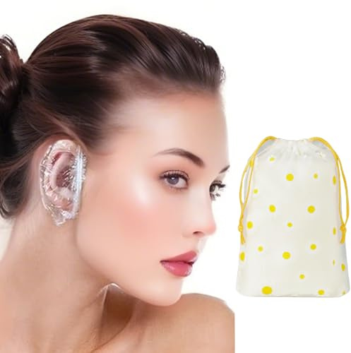 Paquete de 400 fundas desechables para ducha, protectores de oídos de plástico impermeables, gorros de ducha para tinte para el cabello (5.5 pulgadas)