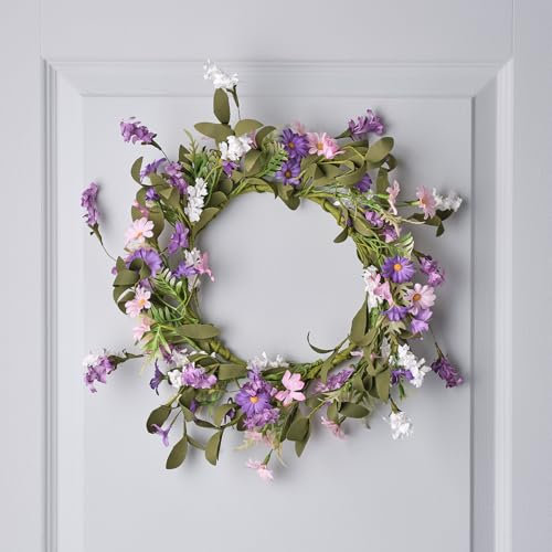 Lights4fun Ghirlanda Primaverile da 45 cm con Fogliame Artificiale e Fiori Decorazione di Primavera Pasqua per Porta d'Ingresso Decorazione da Tavolo per Interni