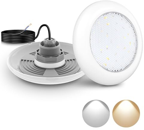 LyLmLe LED Pool Light with External Thread 2, 18W Pool Light 2 Color Switchable White 3000K and 6000K, Ø242mm, 12V AC IP68 Waterproof Underwater Light for Steel Above Ground Pools