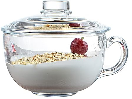 Müsliskål av glas, soppskål med handtag, klar fruktsalladsskål med glaslock, havregryn, frukostskålar, mikrovågsugnssäkra glasvaror, yoghurtskål för dessert, nudlar, ris, 600 ml