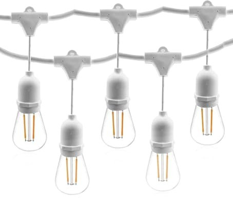 Partenopea Catenaria Luci Esterno 10M con 10 Attacchi per lampadine E27 (NON INCLUSE) - Impermeabile IP54, Prolungabile fino a 100m - per Giardini, Gazebi, Locali e Feste (Bianco attacchi Pendenti)
