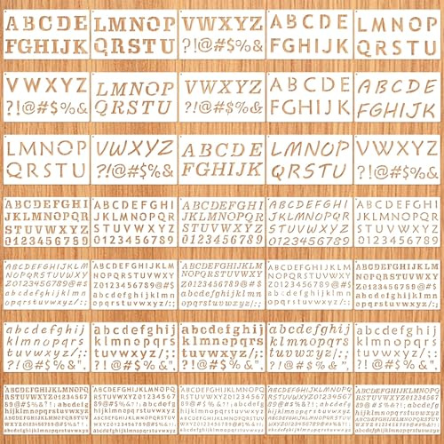 35pcs Pochoir de Lettres, 1/3 1/2 3/4 1 2 Pouce Pochoir Alphabet Plastique Réutilisable Modèles Petites Lettres et de Chiffres pour Loisirs Créatifs Panneaux Bois Projets Artistiques Tissu