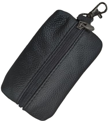 GAOLAOSY Leather Car Key Case Holder, Auto Smart Key Fob Protector Pouch with Zipper, Universal Unisex Keychain Wallet (Black)