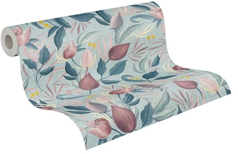 Livingwalls carta da parati TNT con motivo di fiori e foglie in blu, rosa e rosa – carta da parati floreale 10,05 m x 0,53 m di COSMOPOLITAN – 790621