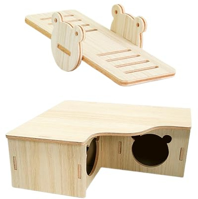GDFHBD 1 Piece Of Three-Bedroom Wooden House, 1 Piece Of Seesaw, Pet Wooden House, Animal Play Props, Cute Sleeping Nest For Hamsters.