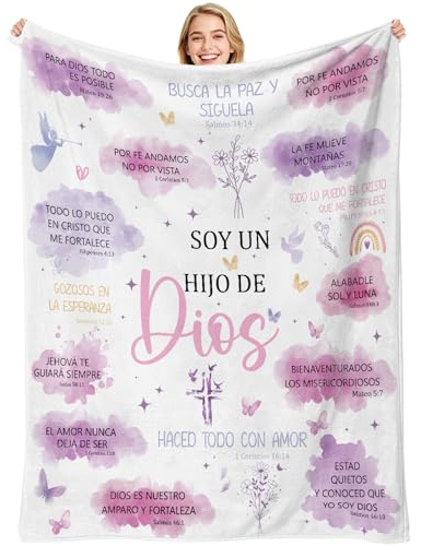 VISSTREE Spanish Christian Gifts for Women, Religious Bible Verses Throw Blanket, Soft Fuzzy Inspirational Faith Flannel Blanket Prayer Gift for Mother, Sister, Daughter Throw Blankets 50'' x 60''