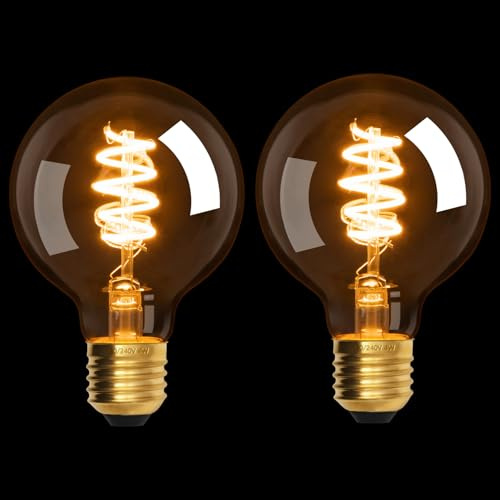 Terafeels 2 Piezas Bombilla LED Vintage E27, G80, 4W, 220-240V, luz Amarilla Cálida de 2200K, Cristal Transparente, Filamento en Espiral, Bombillas Decorativas
