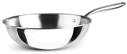 LACOR - 60898 - Wok Trichef, 28 cm, Acero Inoxidable 18/10 y Aluminio 1060, Tricapa, Mango de Acero Fundido, Apto para Inducción, Horno y Lavavajillas
