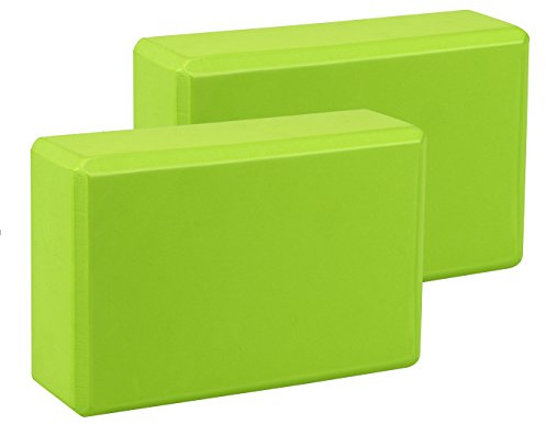 EXERZ Yoga Blocks 2pcs Gym Bricks -Comfortable Fitness Yoga Bricks, Anti-Slip, Lightweight and Travel Friendly Pilates Practice (Green)