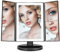 WEILY Lighted Vanity Makeup Mirror 1x/2x/3x Magnification Trifold with 36 LED Lights Touch Screen and USB charging, 180 Degree Adjustable Stand for Countertop Cosmetic Makeup Mirror (Black)
