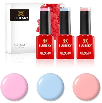 Bluesky Gel Nail Polish Set, Pastel Neon Collection, Strawberry Cream PN01, Blueberry Dream PN03, Peach Passion PN06 3 x 5 ml, Pink, Purple, Peach, Blue (Requires Curing Under UV/LED Lamp)