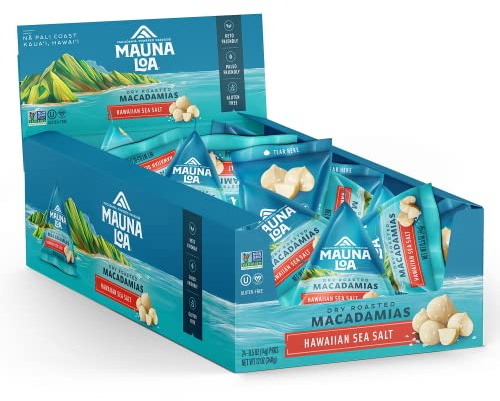 Mauna Loa Sea Salt Roasted Macadamia Nuts, 24 Pack of 0.5 oz Mini Pouches, Keto Friendly, Gluten Free, Healthy Hawaiian Snack
