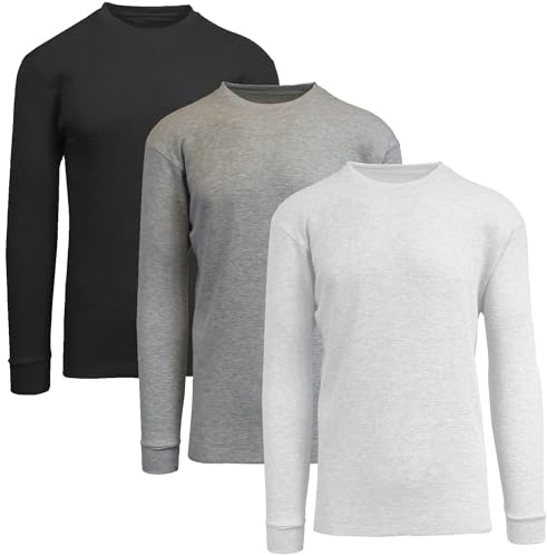 Galaxy by Harvic Men's MTH-4800- BK-HG-WH Long Sleeve Waffle Thermal Shirt 3-Pack, Black- Heather Grey- White, Large