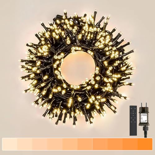 Gresonic LED-kluster-ljuskedja, eldriven dekoration för inomhus, utomhus, trädgård, julgran och bröllop (1 000 LED-lampor, varmvit/flerfärgad, 9 lägen, dimbar)
