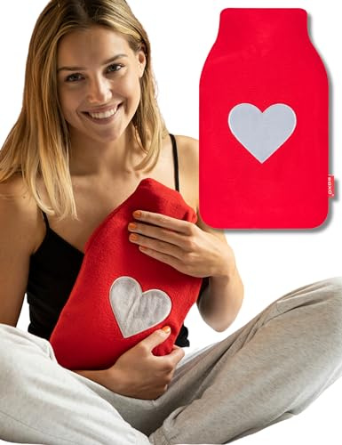 soxo Varmvattenflaska Hot Water Bottle Värme Heater Värmare Värmeflaska Röd Med Grått Hjärta