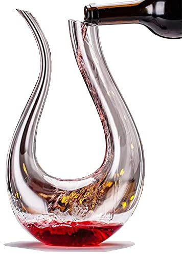 STARRY G Decanter per vino rosso, decanter per vino, decanter per vino, decanter per vino, decanter a forma di arpa a U, decanter in cristallo senza piombo da 1,5 l, trasparente