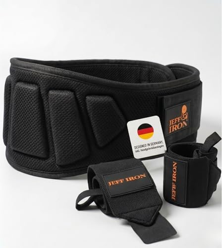 Jeff Iron Fitness Zubehör – Auswahl: Gewichthebergürtel mit Handgelenkbandagen ODER Zughilfen für Krafttraining – Bodybuilding & Gym